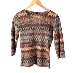 Chevron Stripe Knit Top Brown Green Rust S